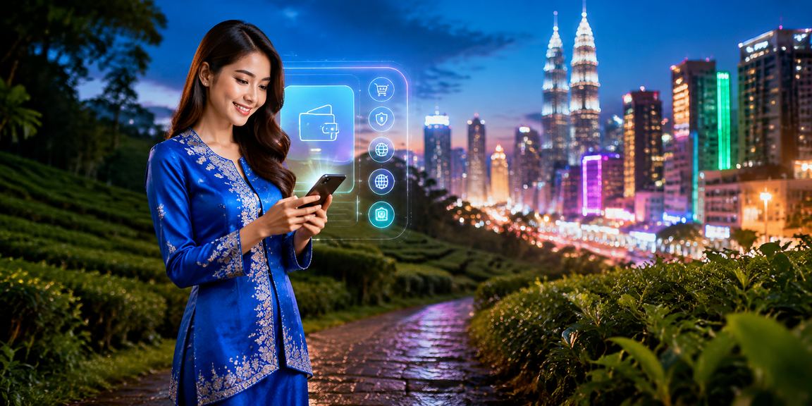 A woman in baju kurung securely accessing the malaysia33 platform in Kuala Lumpur